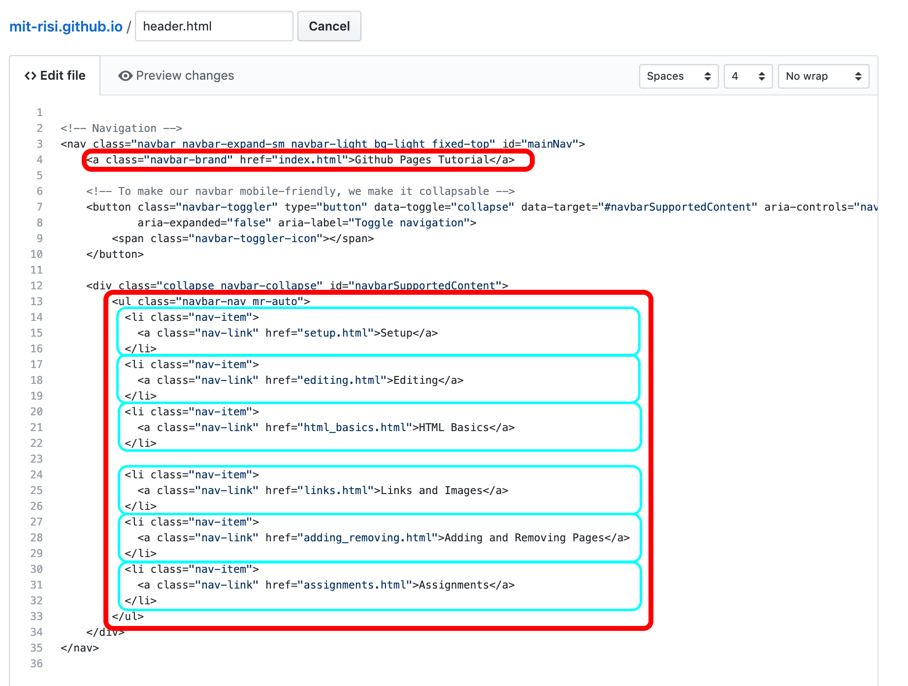 Screenshot of header.html
