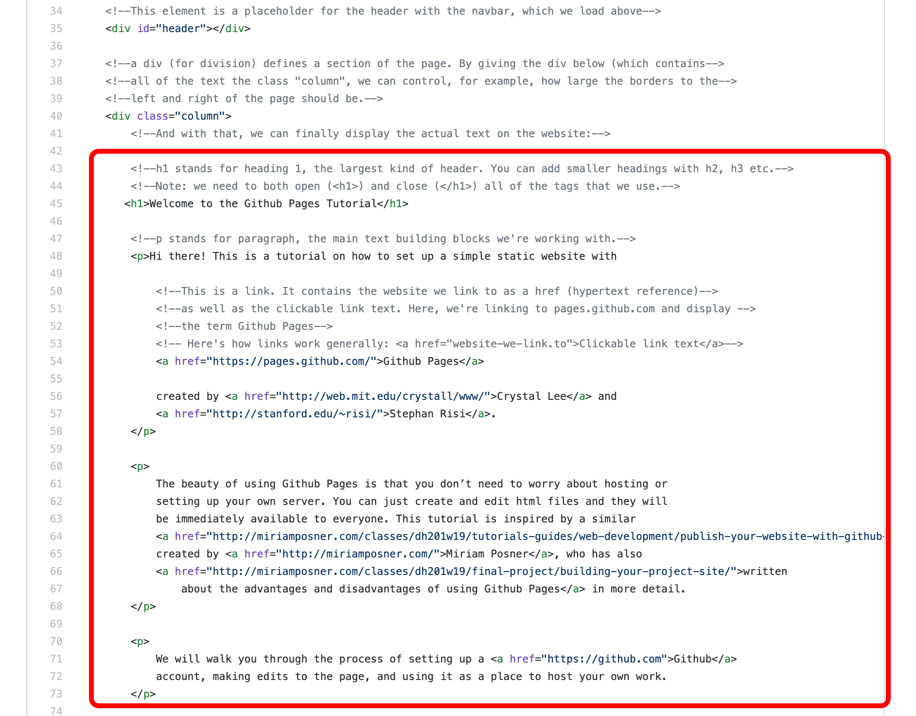 Actual content of index.html